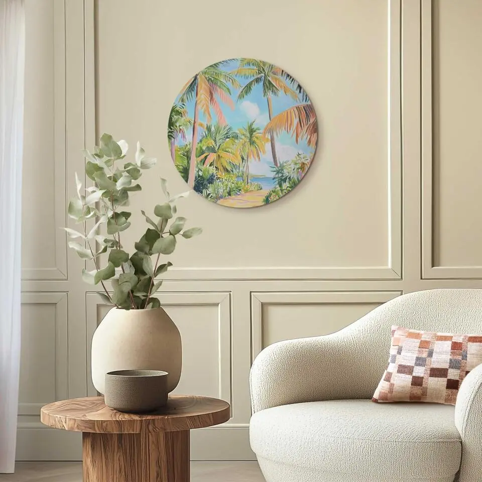 Glasschilderij Pad tussen de palmbomen - &Oslash; 50 - Groen