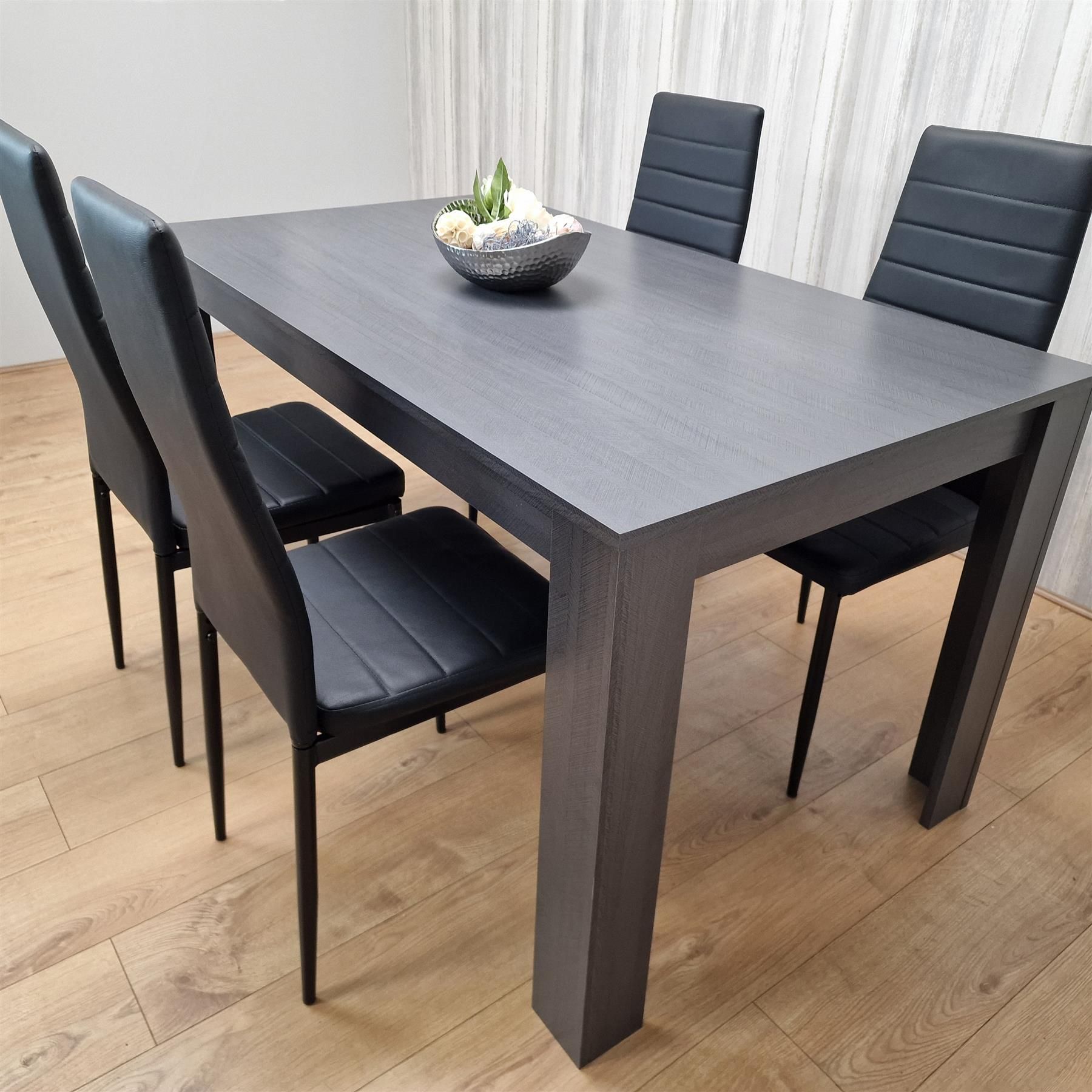 KOSY KOALA Dining Table and 4 Chairs Black Dark Grey 4 Black Leather Chairs Wood Dining Set Furniture