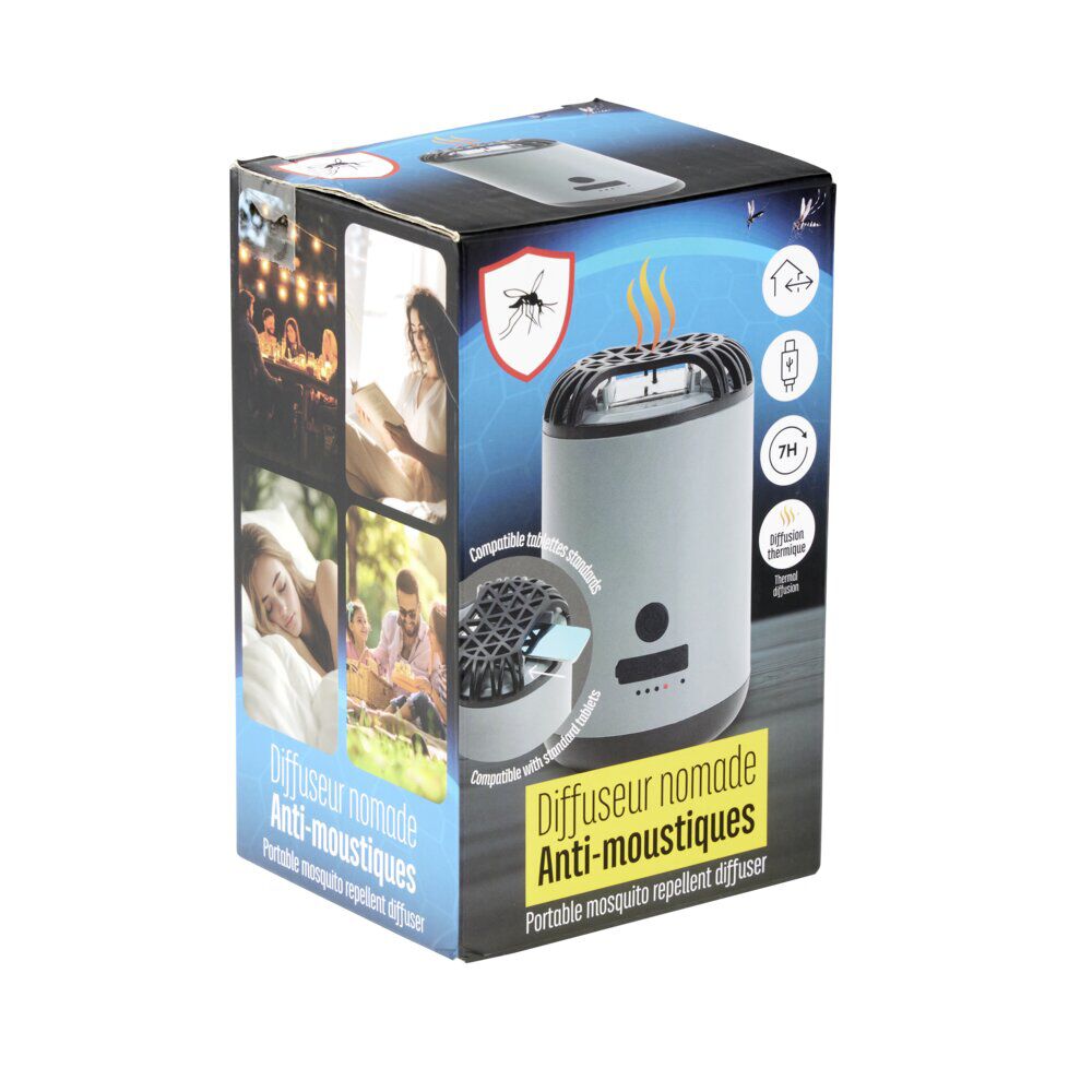 Diffuseur anti-moustique nomade rechargeable compatible tablette Ø7,5xH11,5cm