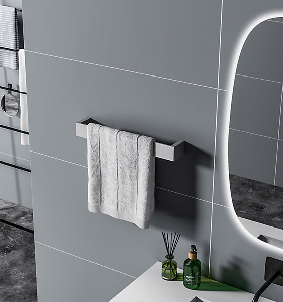 Barre porte-serviettes mural en laiton pour salle de bain - 63x9x5,5cm - HH60 - Chrome