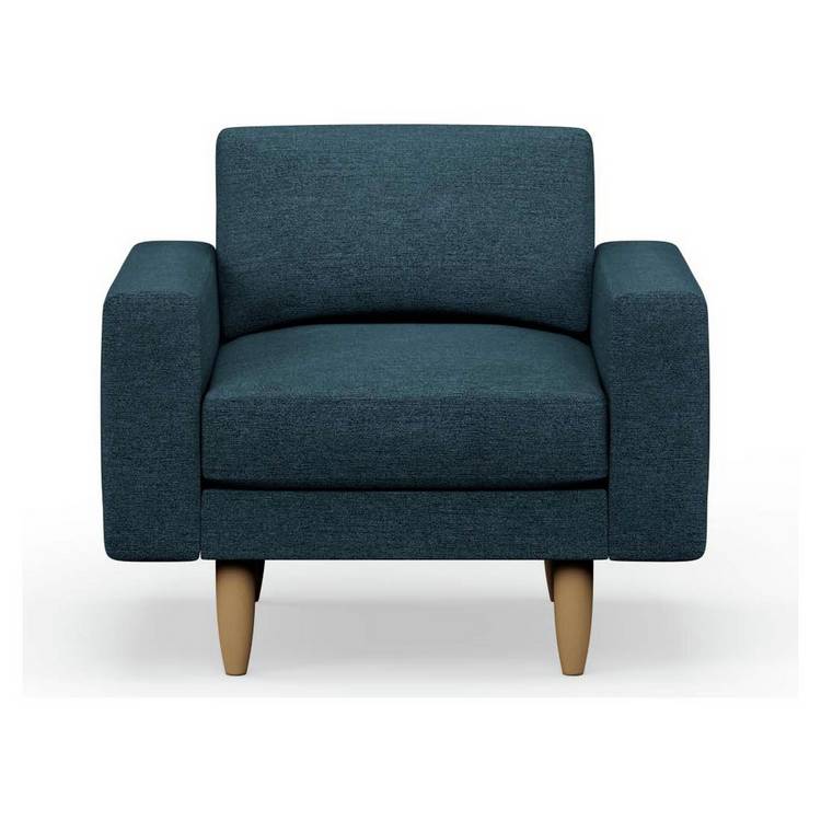 Hutch Fabric Block Arm Armchair - Aegean Blue