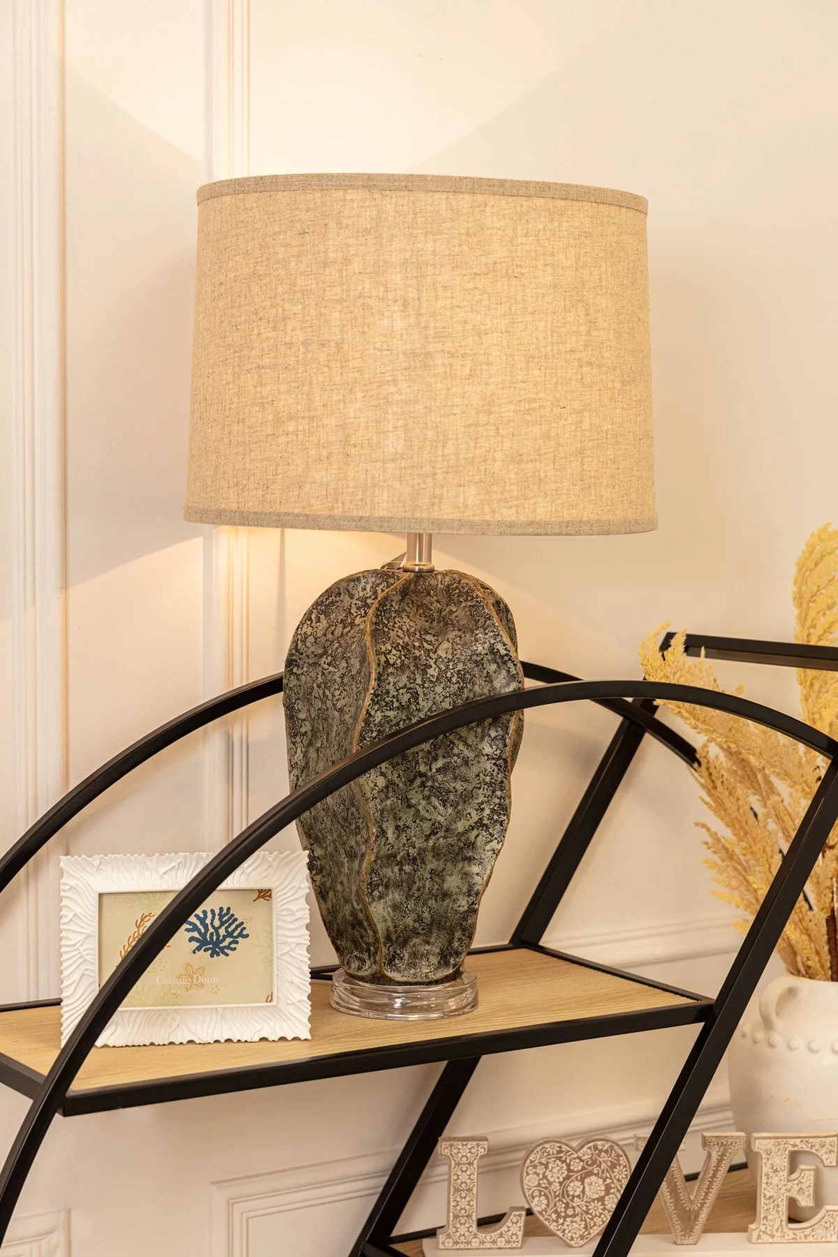 Stone Table Lamp With Linen Shade