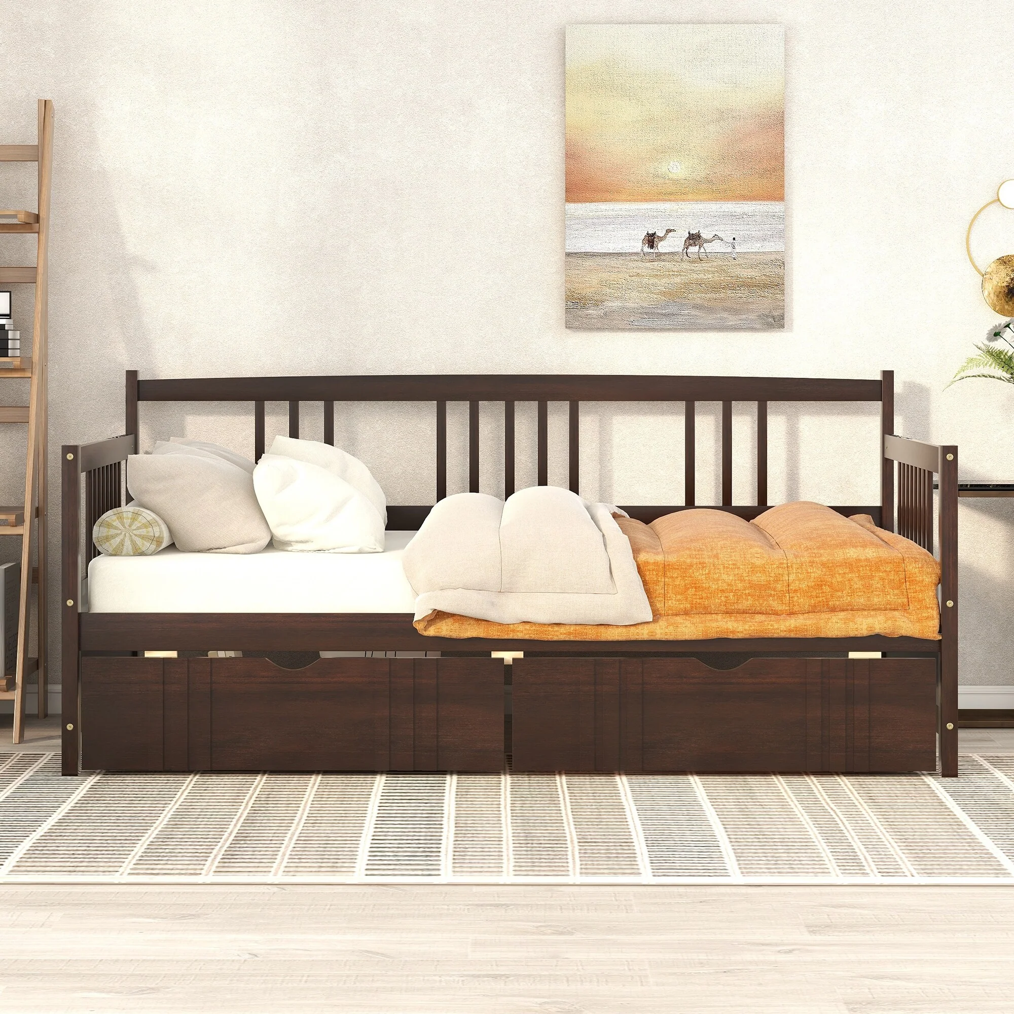 Space-Saving Twin Daybed with Storage Drawers - Sturdy Pine Wood Frame