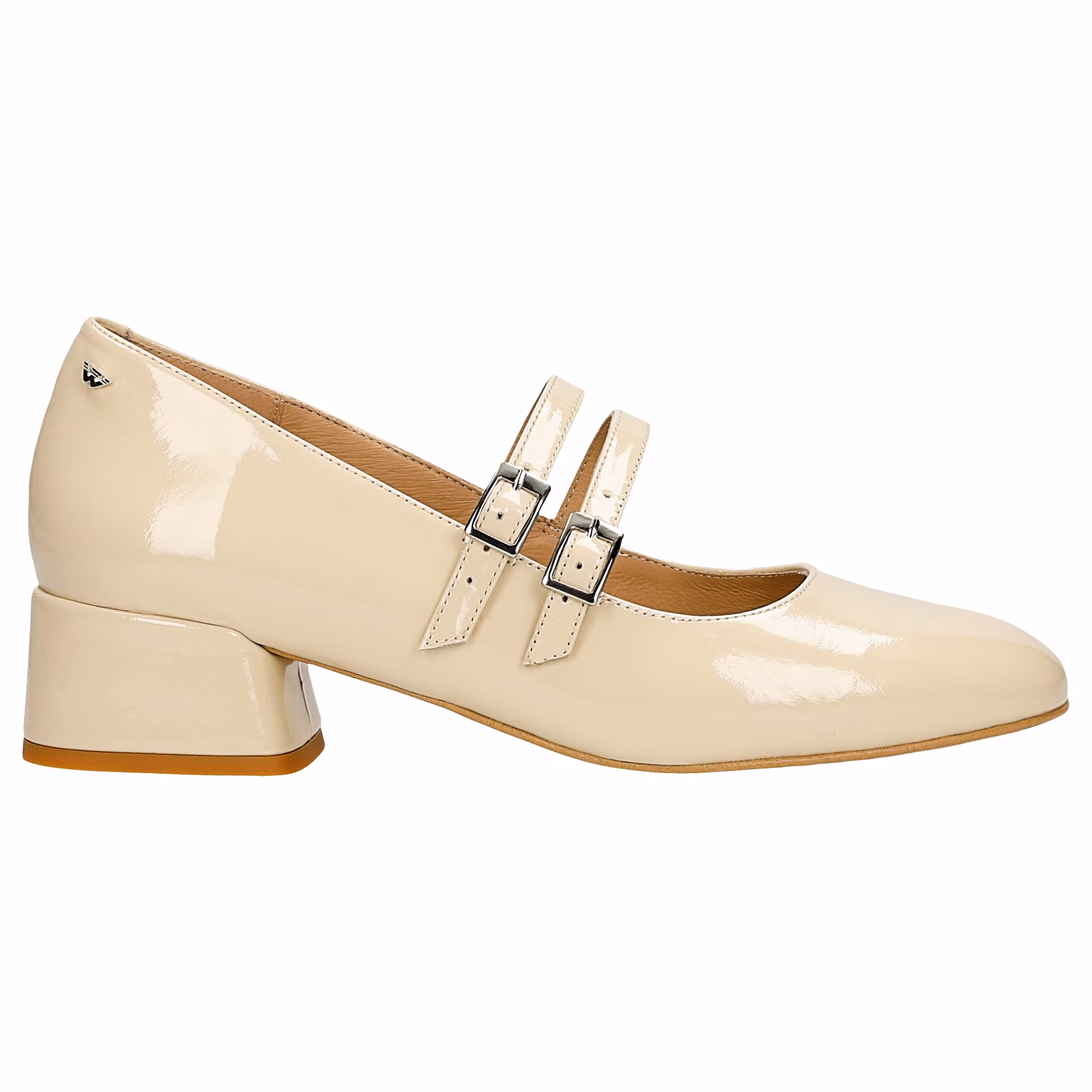 Beżowe buty Mary Jane z lakierowanej skóry