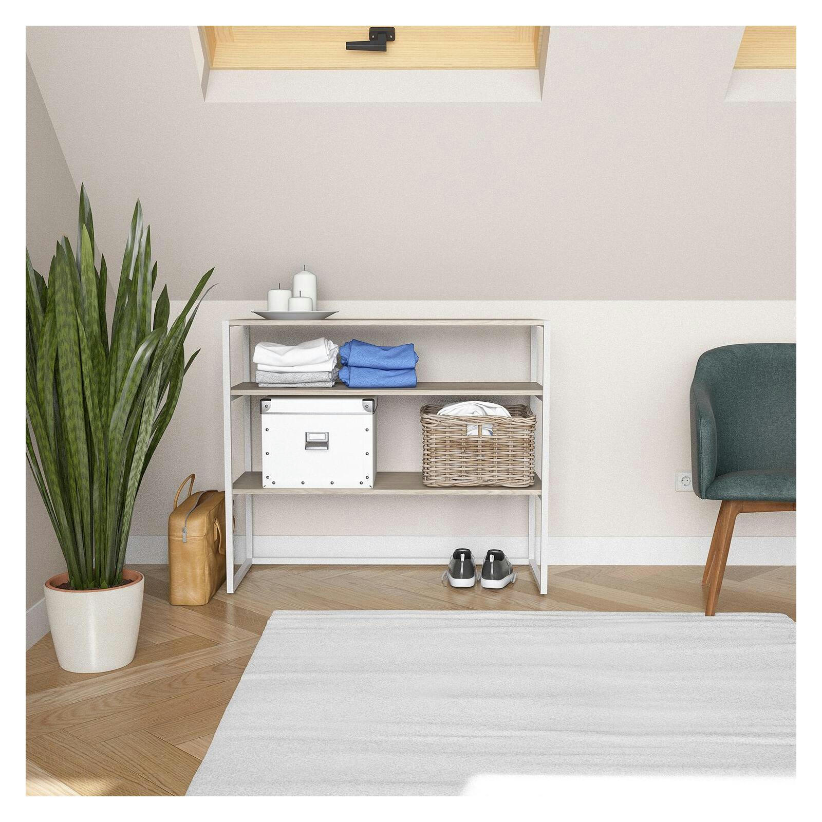 KADRA - Portant vêtements sous combles bois et métal blanc  étagères