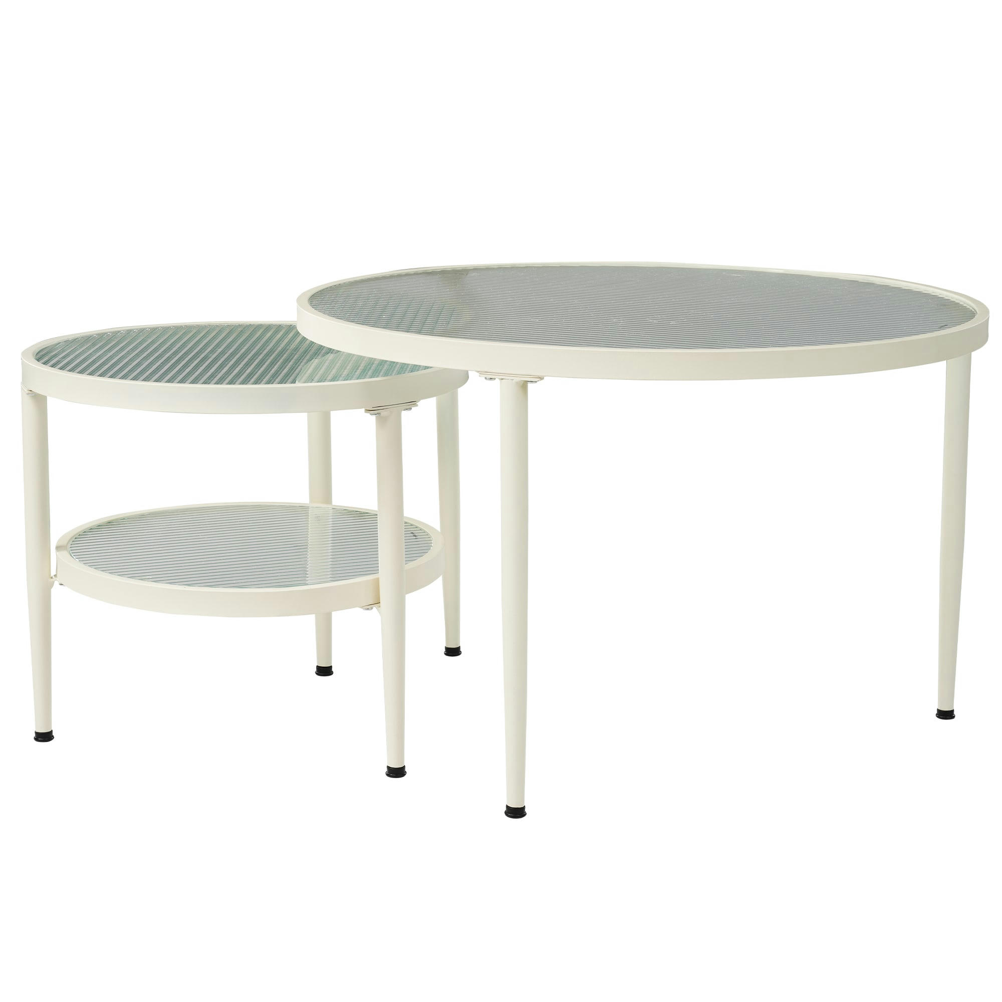 - Lot de 2 tables basses gigognes rondes verre ondulé rangement