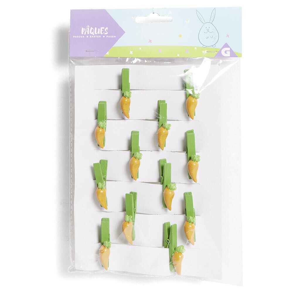 Lot de 12 pinces en bois forme carotte