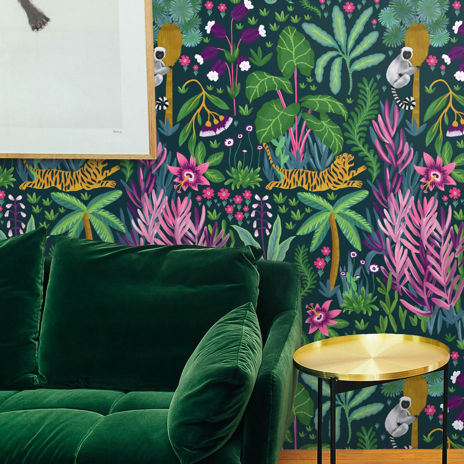 TROPICALI - Papier Peint Jungle Tropicale avec des Singes et des Tigres 250x200 cm