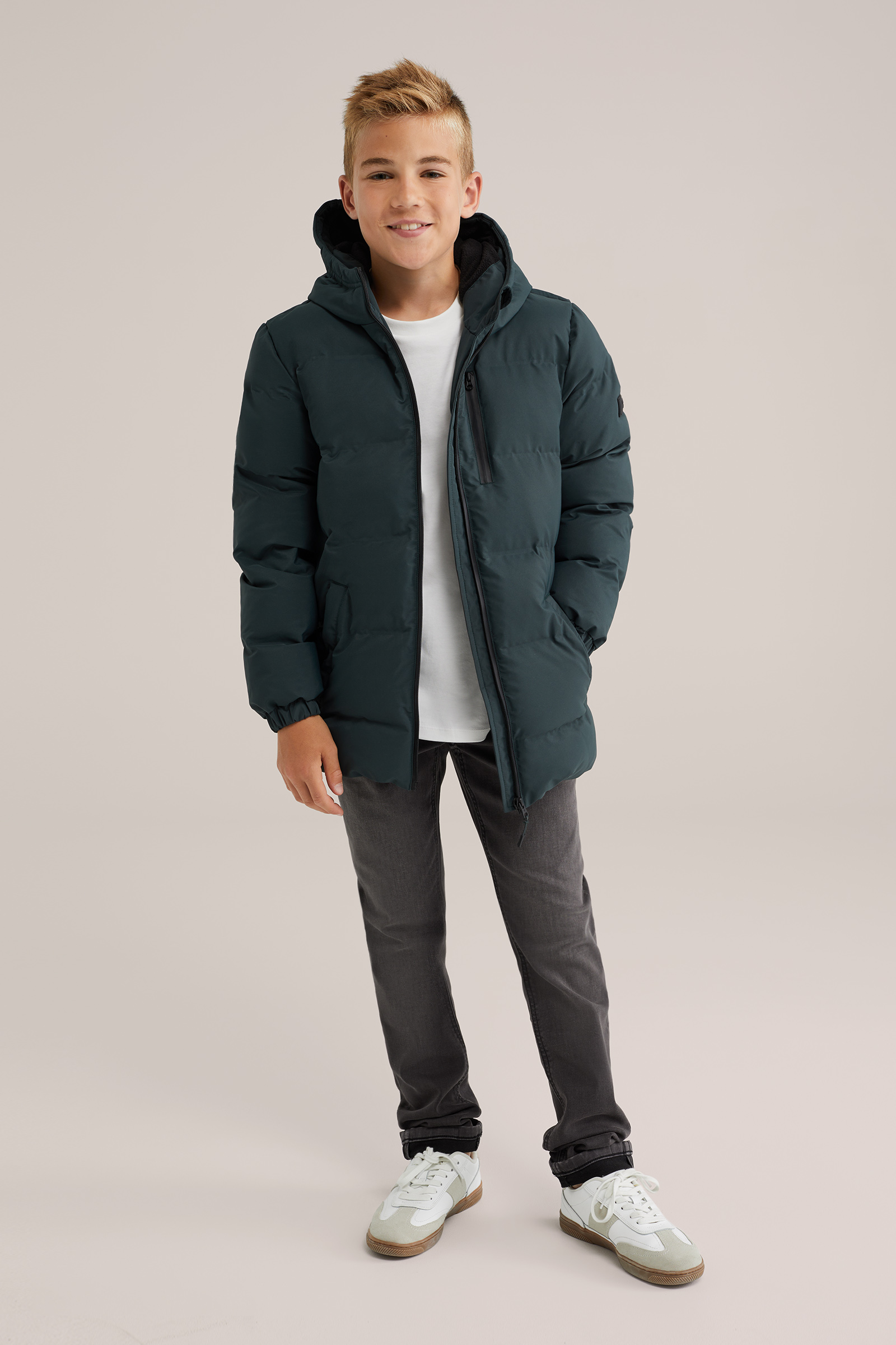 Jongens gewatteerde jas met capuchon