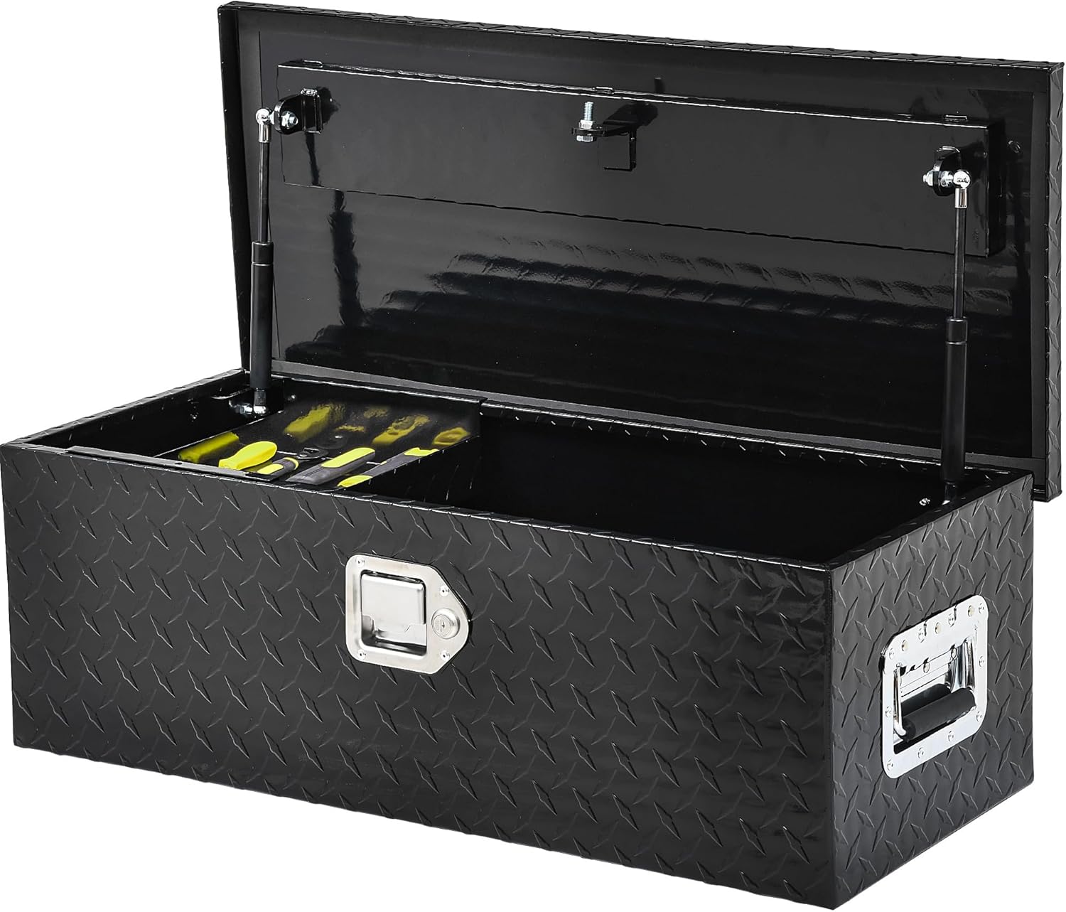 AUTOSAVER88 30 Inch Truck Bed Tool Box, Heavy Duty Aluminum Diamond Plate Tool Box Chest, Waterproof Chest Storage Box with Sliding Shelf and Lock for Trucks, Trailers, RVs, Warehouses