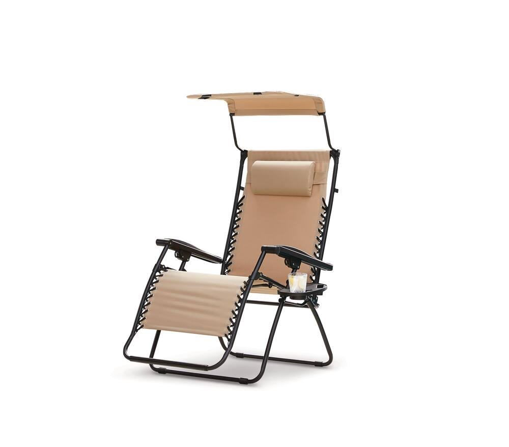 For Living Oxford Sling Zero Gravity Chair/Recliner w/ Sunshade & Headrest, Beige, XL