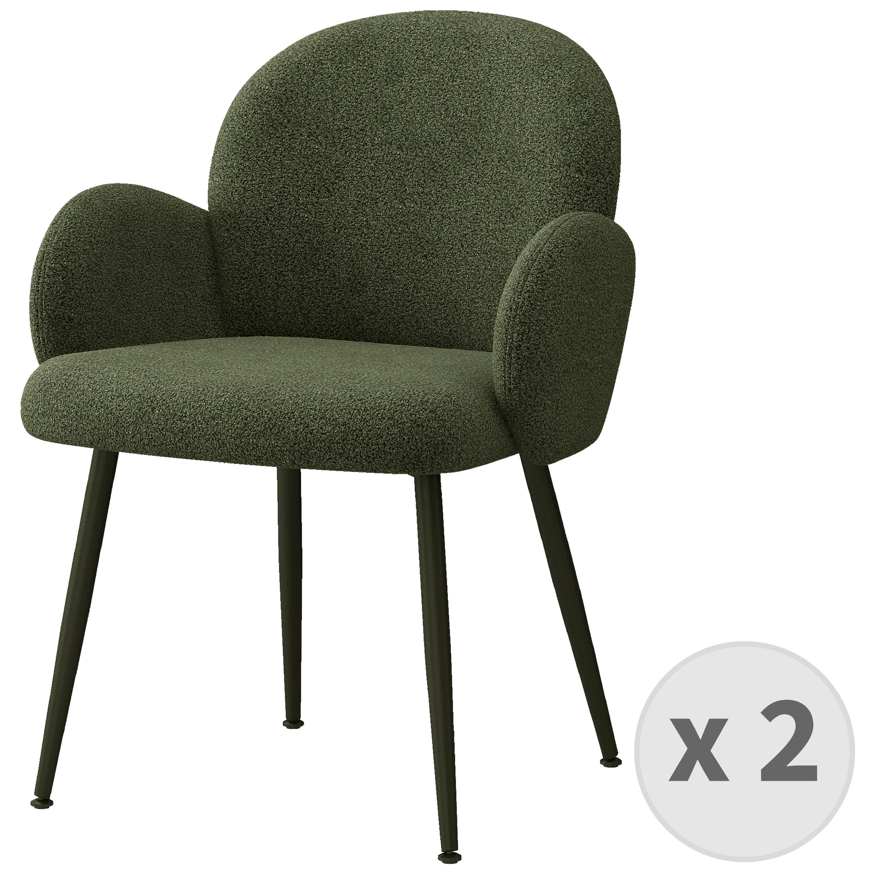 ALICE - Chaise en tissu bouclé Vert Army et pieds métal noir (x2)