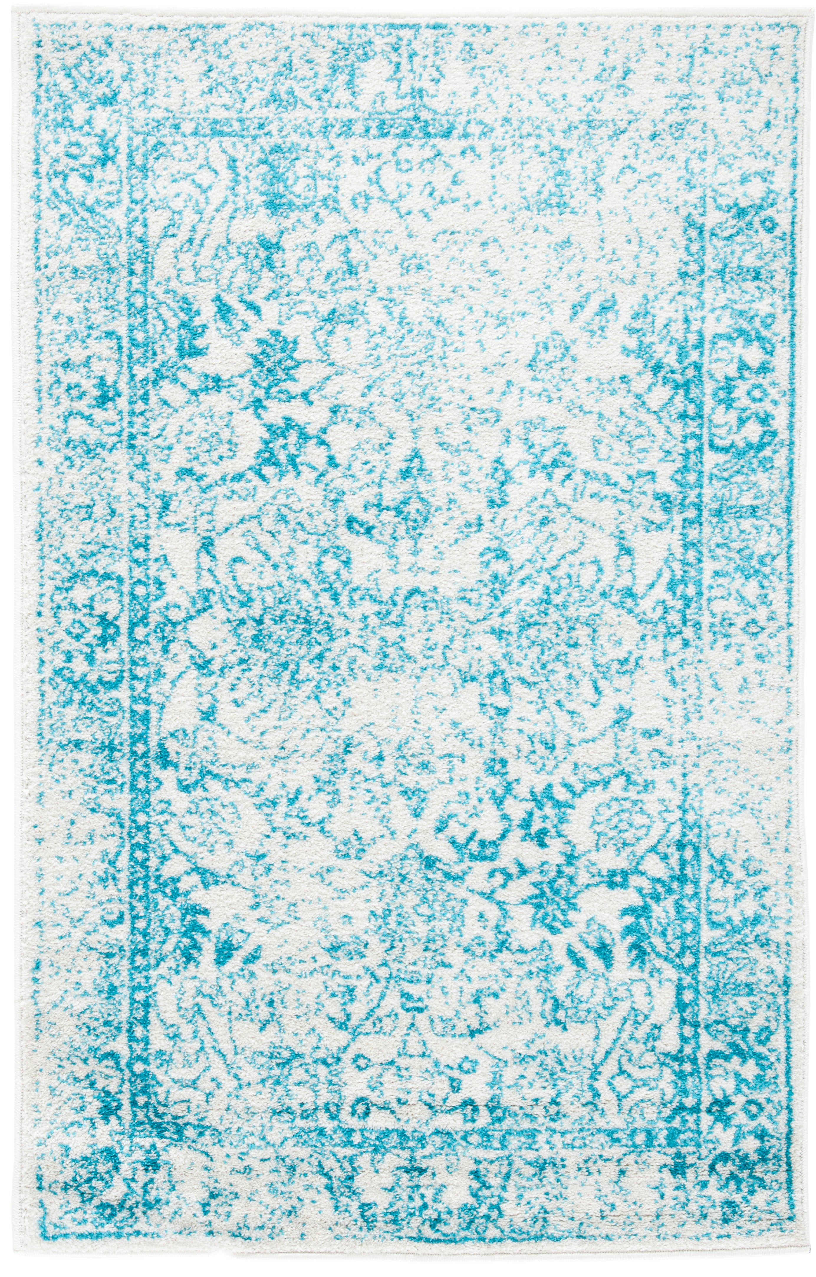 ADIRONDACK - Tapis de salon interieur en ivoire & sarcelle, 91 x 152 cm
