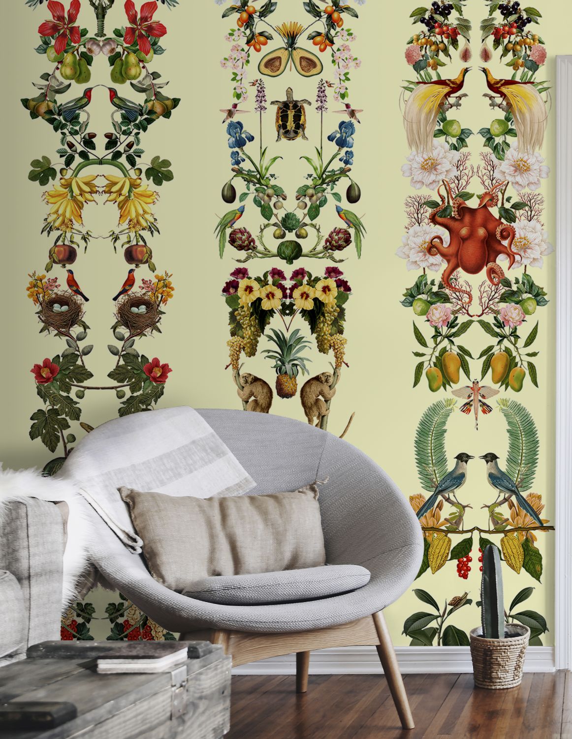 Walls4You fotobehang tropische bladeren en bloemen geel 300 x 212 cm 640101