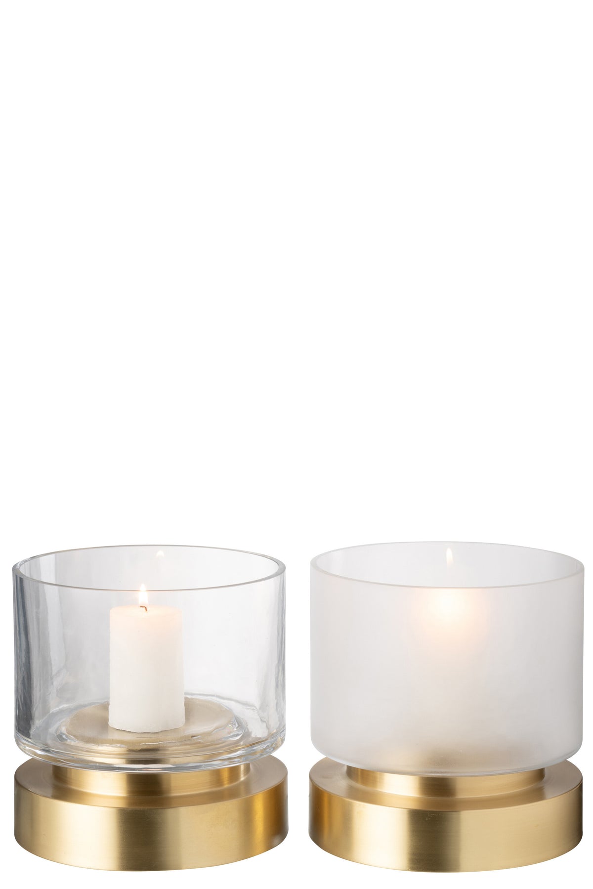 J-Line windlicht/vaas Pia - glas/koper - transparant/goud - small - 2 stuks - Ø 18 cm