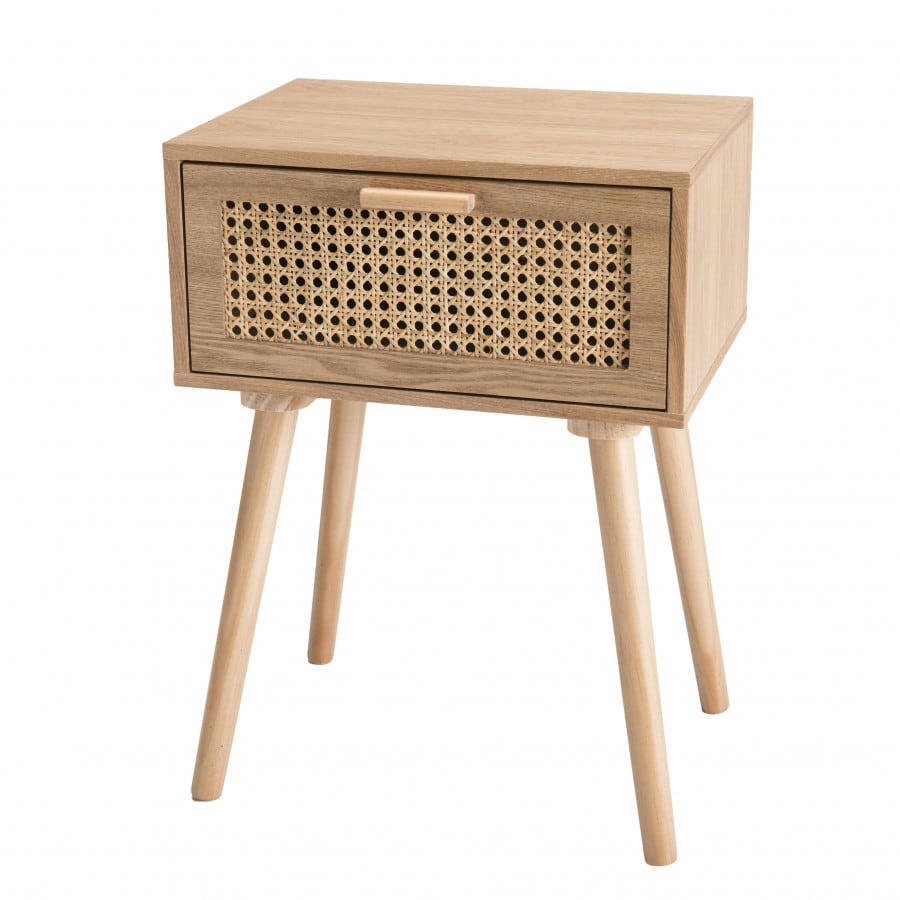 ROMEO - Chevet en pin couleur naturelle 1 tiroir cannage