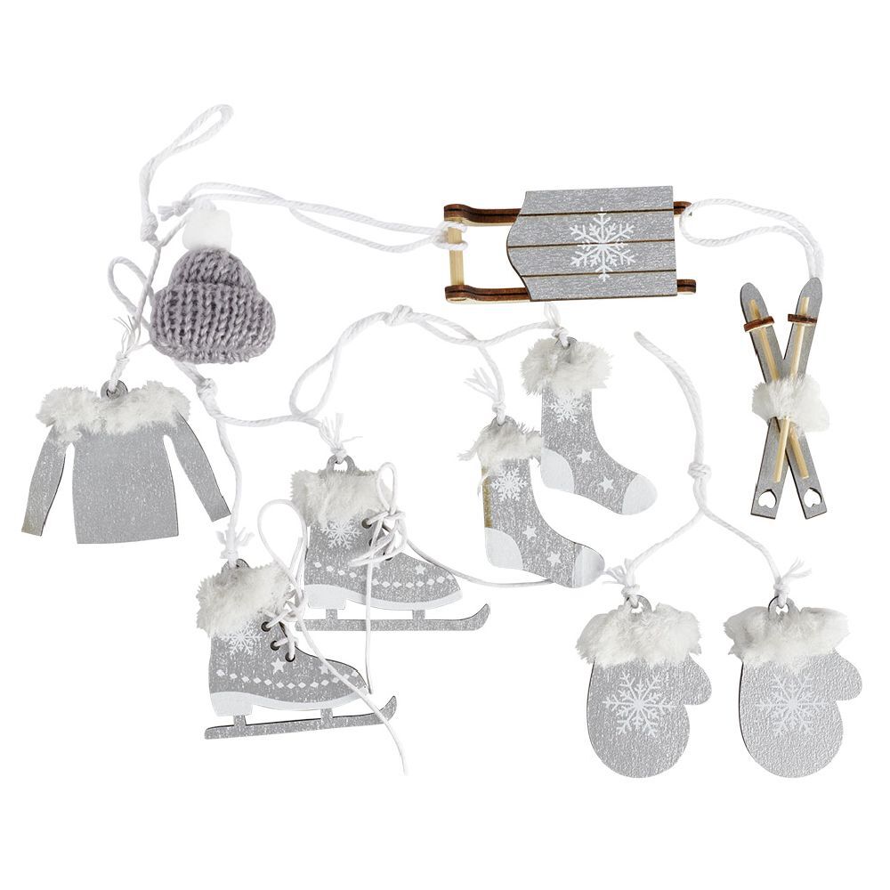 Décoration de No&euml;l à suspendre traineau et vêtements bois x6 (3 modèles)