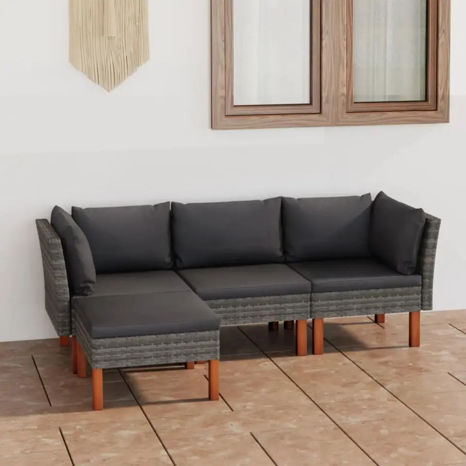 vidaXL - Loungeset - Grijs - Poly rattan - 4 stuks - Met kussens