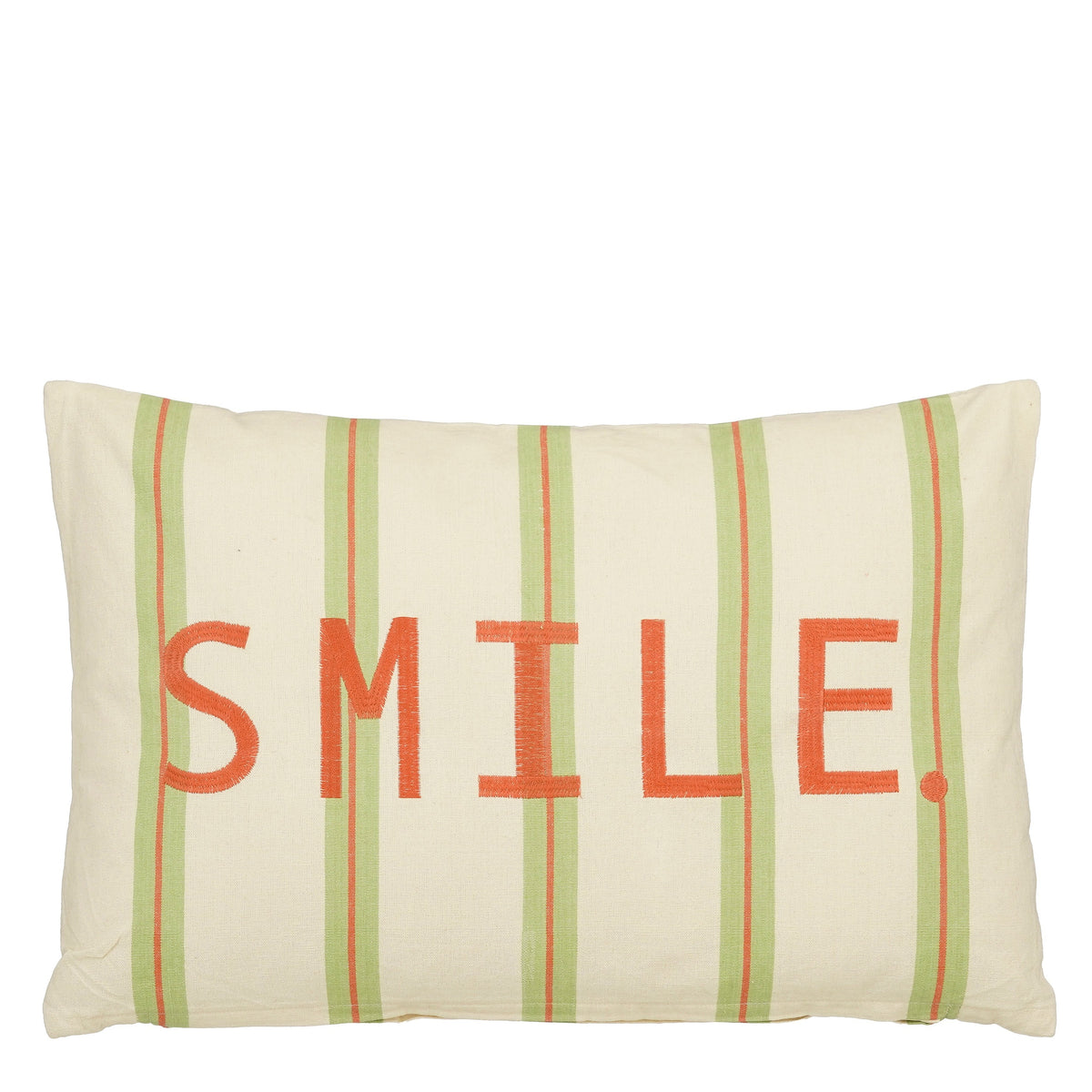 Mica Decorations Smile Sierkussen - Kussen met Kussenhoes - Woondecoratie Woonkamer - 55 x 35 x 10 cm - Katoen - Groen, Off-white, Oranje