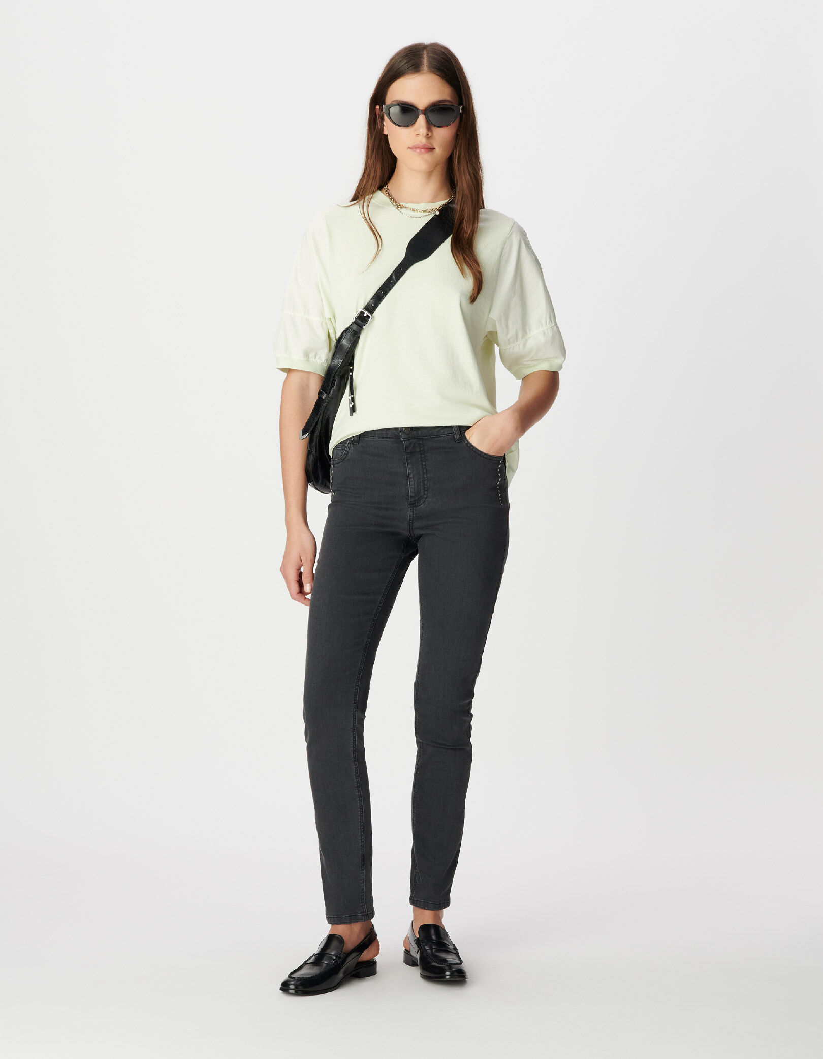 Tee-shirt oversize vert coton bio bi-matière Femme