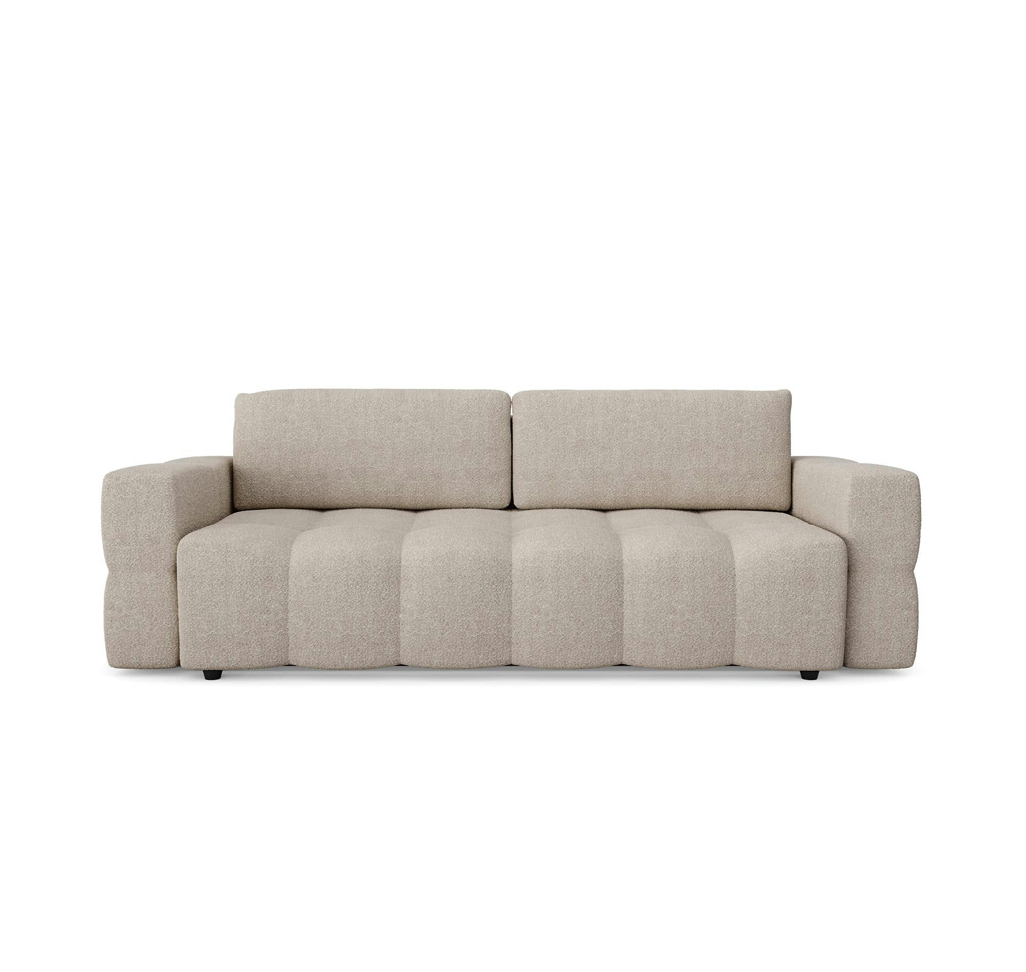 GABRIEL - Canapé 4 places convertible coffre noyer tissu bouclette beige