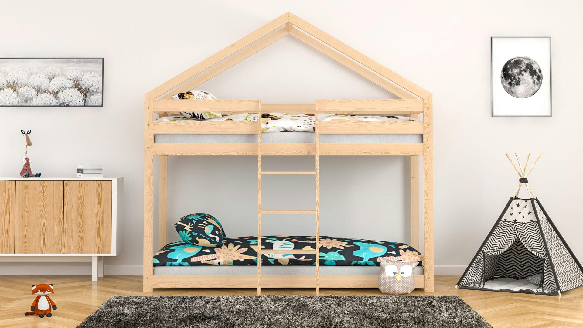 - Lit superposé en pin massif 200x90 naturel