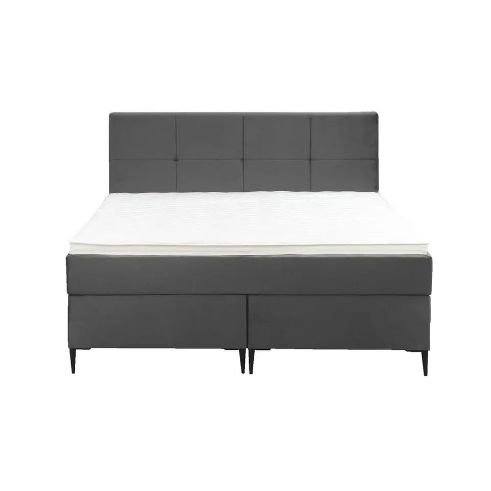 Boxspring Liv geblokt - grijs - 140x200 cm - slanke poot