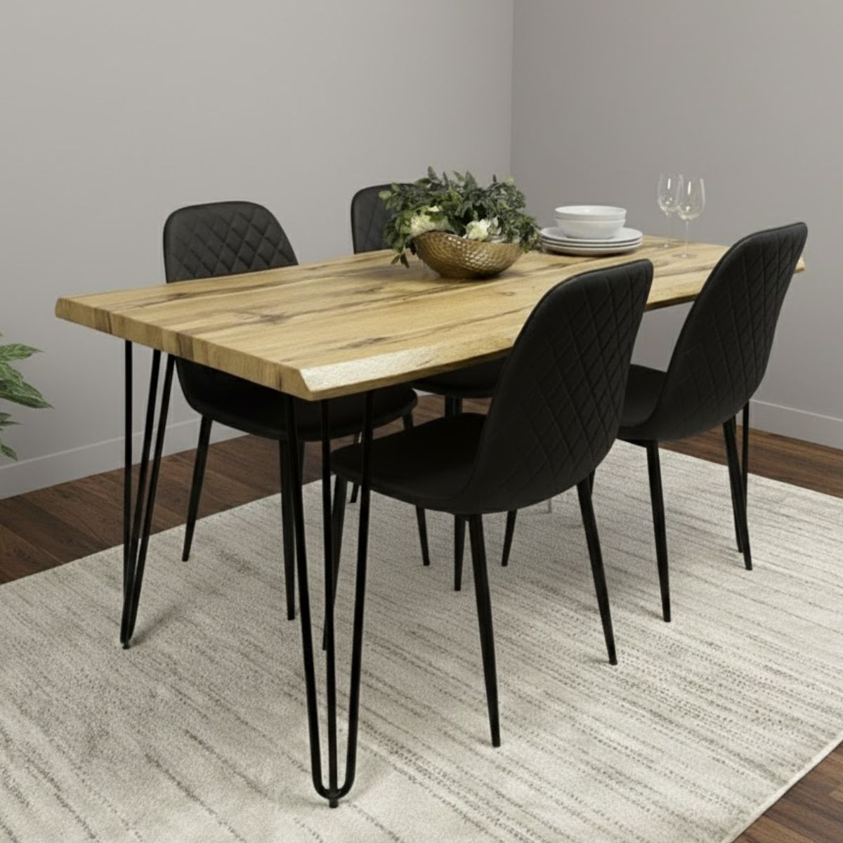 KOSY KOALA Dining Table Set With 4 Black Faux Leather Chairs