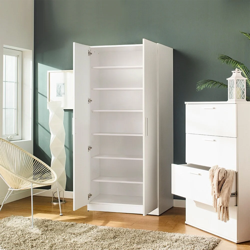 Mia Tall Shoe Cabinet with Six Shelves in White