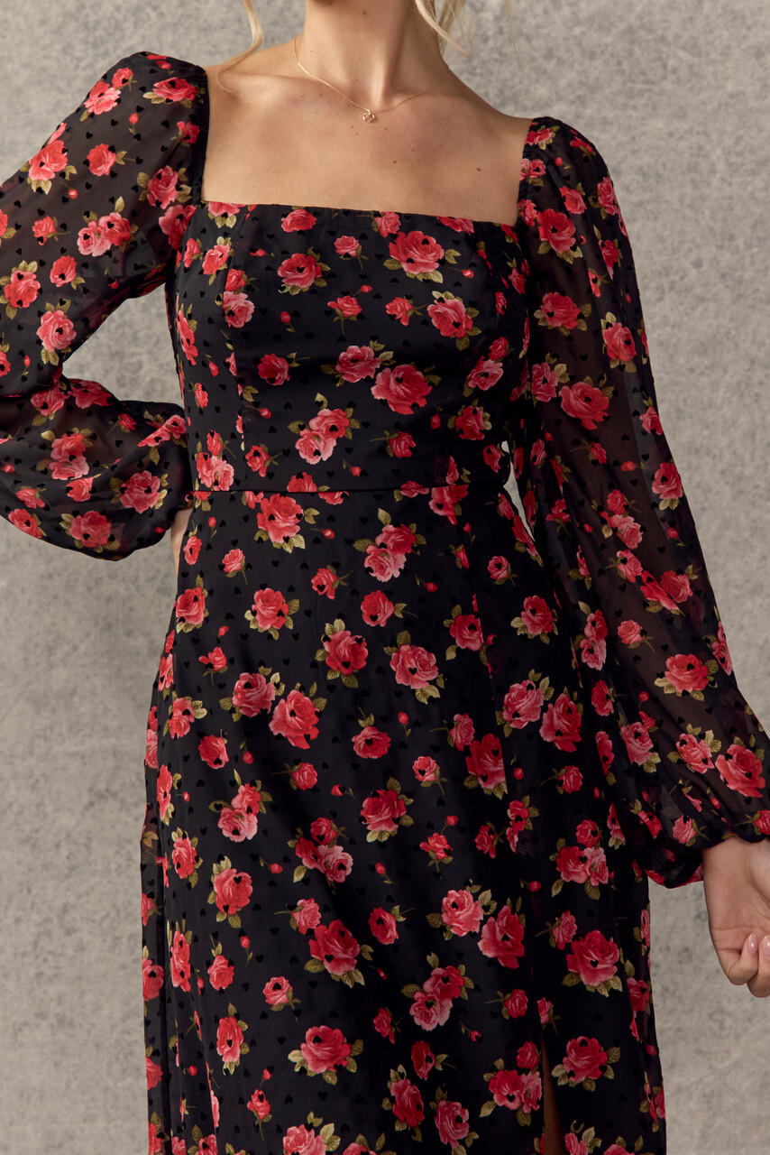 Sharon Flocked Heart Floral Midi Dress