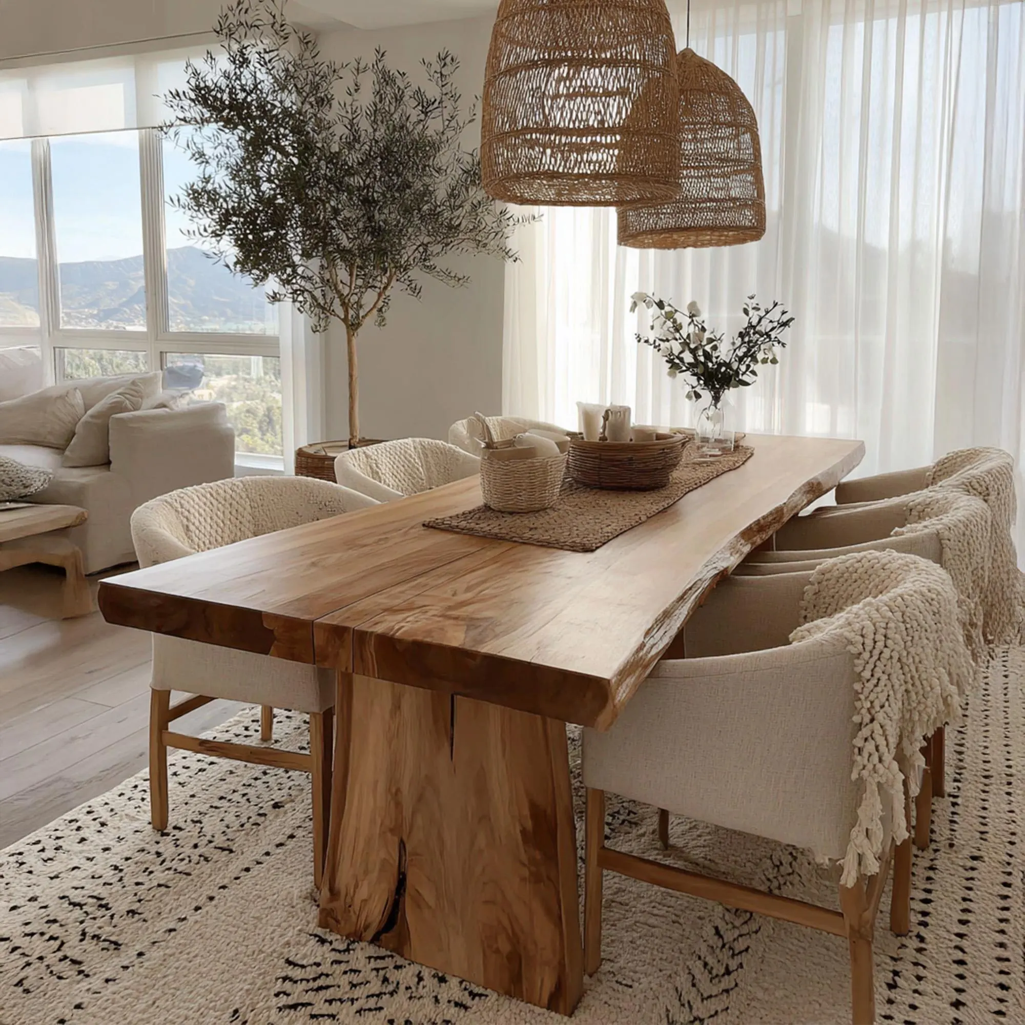 Custom Handmade Live Edge Wood Dining Table, Modern Rustic