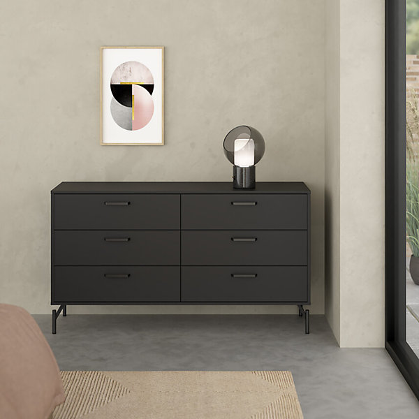 Commode 6 tiroirs noir mat pieds métal L139 cm - BORA