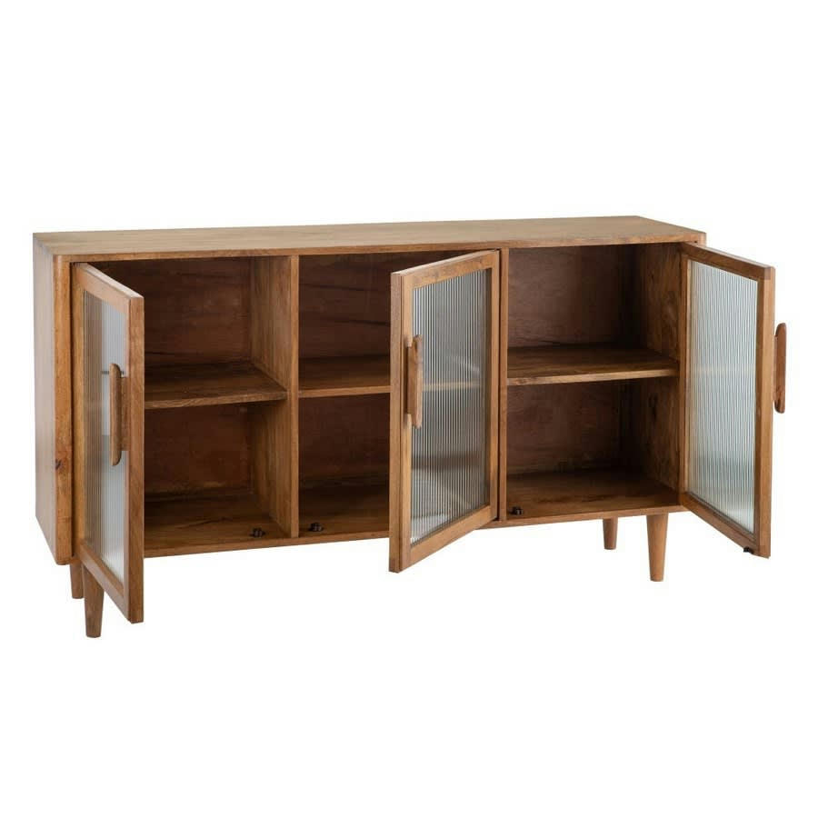 - Buffet en manguier avec 3 portes vitrées