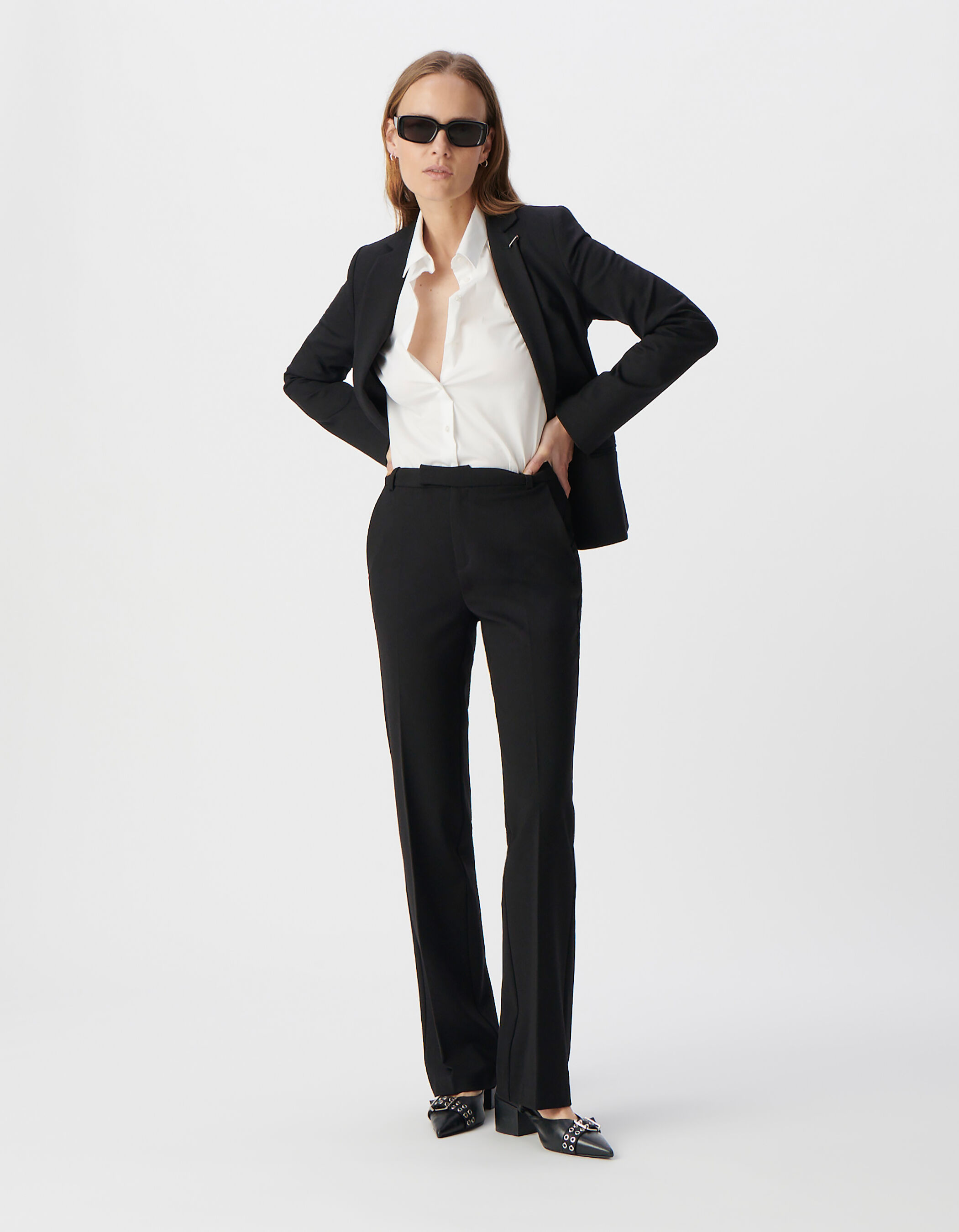 Pantalon de tailleur noir ajusté maille Milano Femme