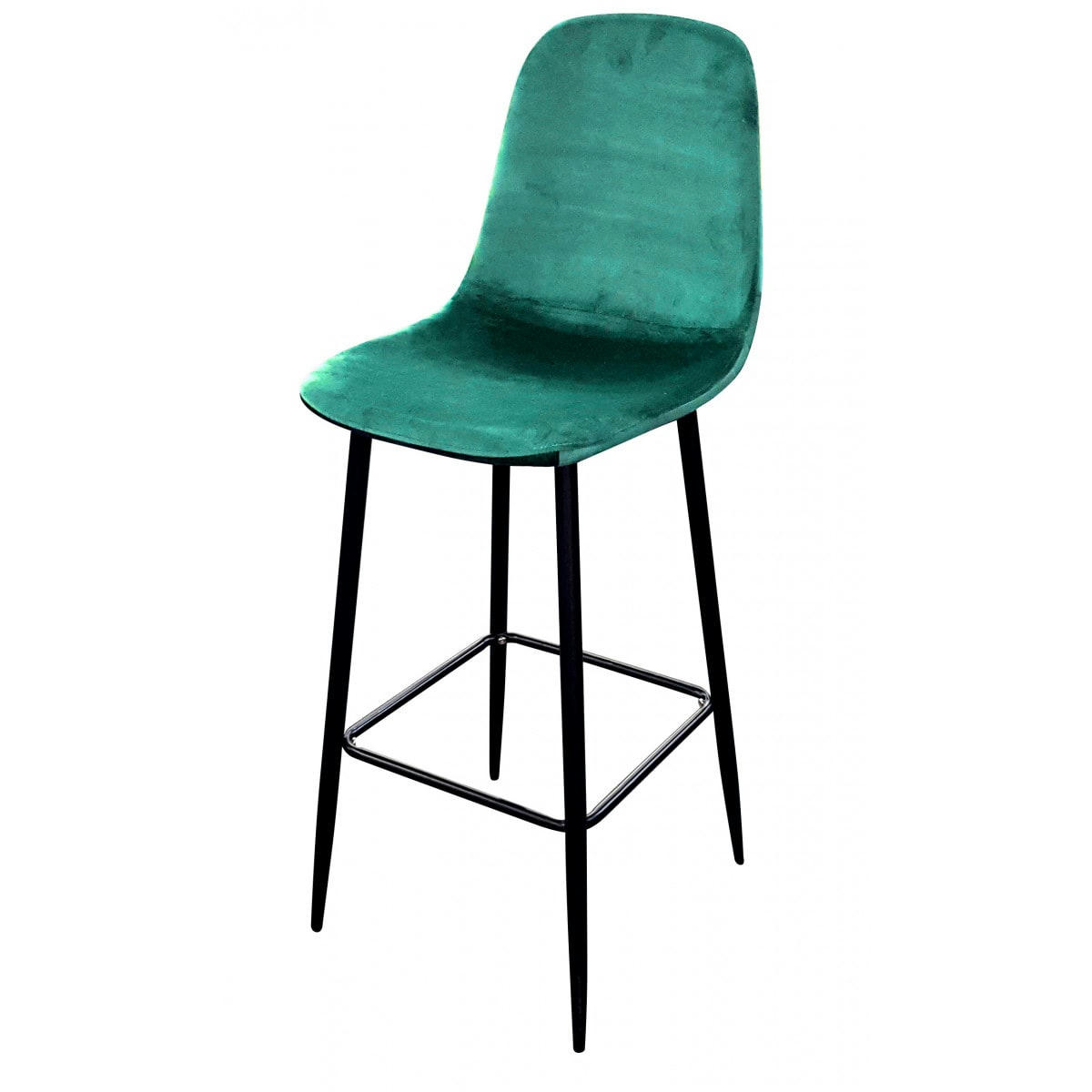 INOUI - Tabouret de bar métal noir et assise velours vert 42x47x108cm
