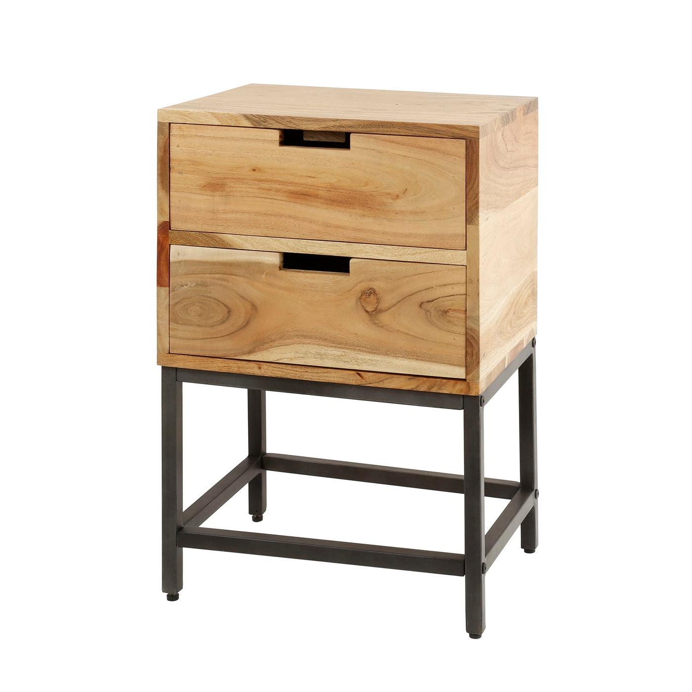 Giga Meubel Nachtkastje Flat - Naturel Acaciahout - 2 Lades - 40x30x60cm