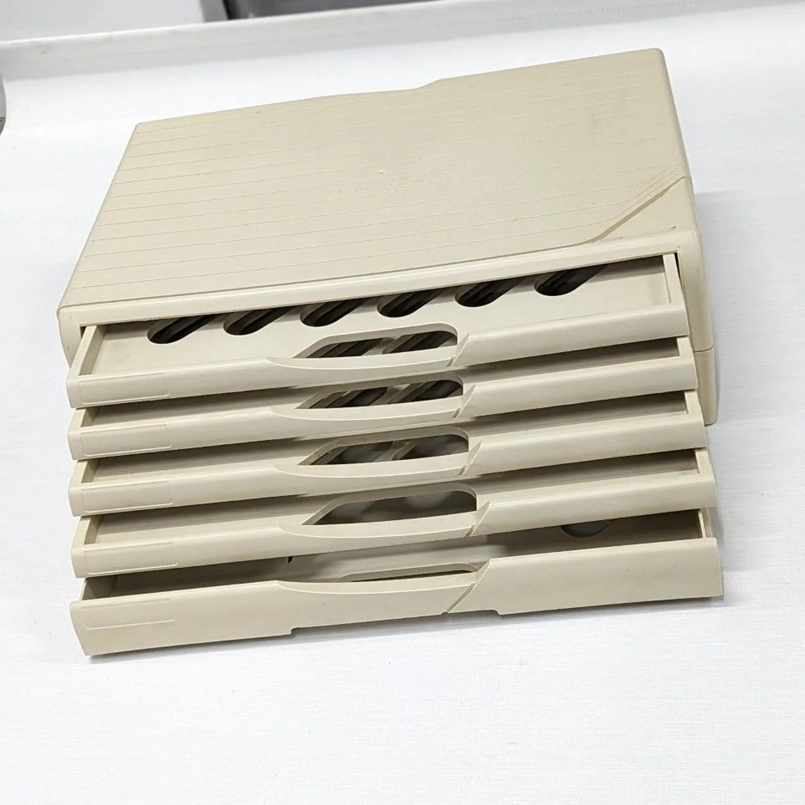 Vintage Beige Plastic 5 Drawer Desk Organizer Filing Cabinet Office Storage MCM