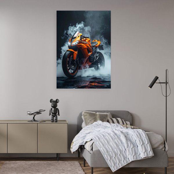 Obraz nowoczesny do pokoju nastolatka, Pomarańczowy Motocykl Motor 20x30