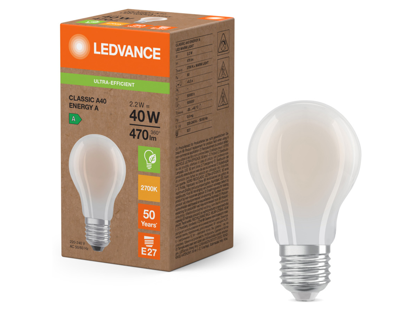 Żarówka LED Bańka E27 2,2W z ciepłą barwą światła
