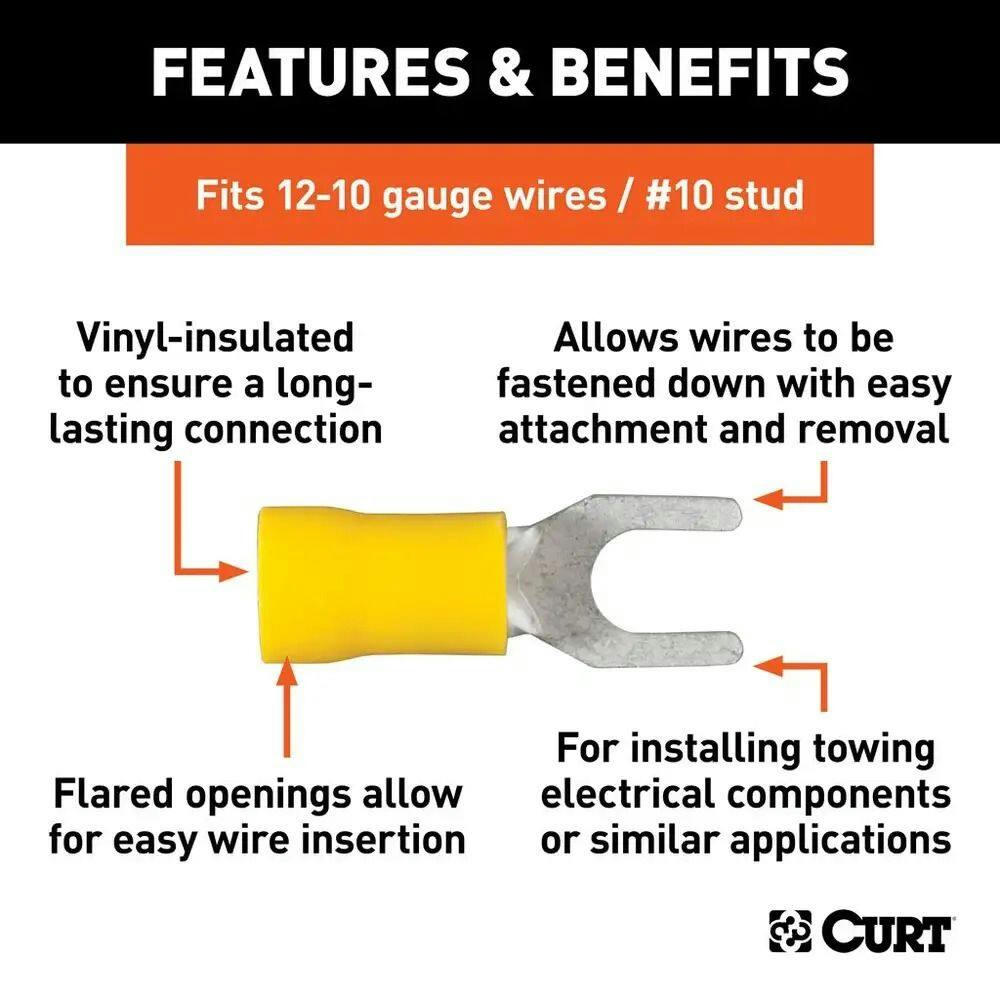 CURT Spade Terminals (12-10 Wire Gauge, #10 Stud Size, 100-pk)