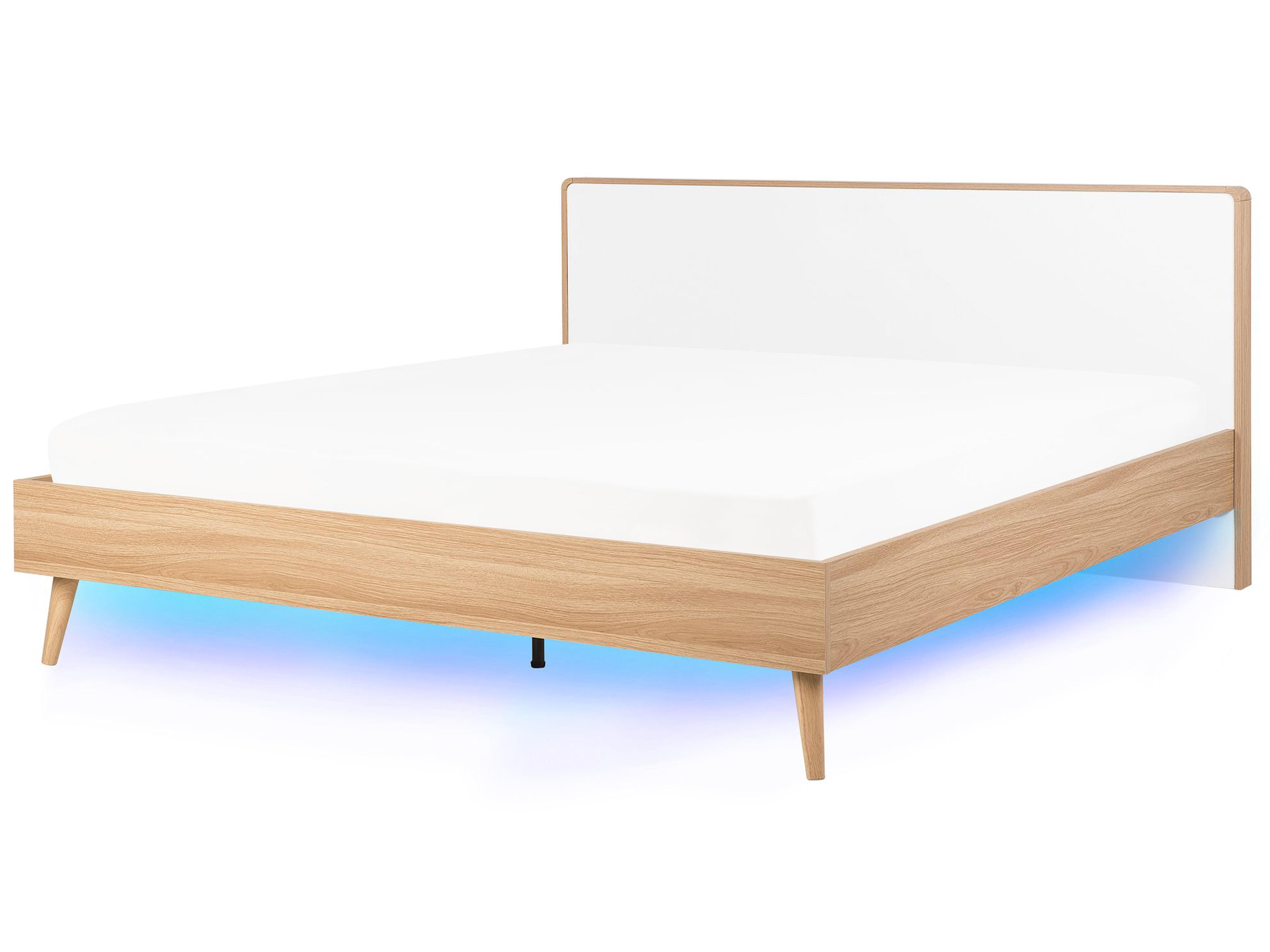 Bed with LED SERRIS 160 x 200 cm (EU King Size) Light Brown