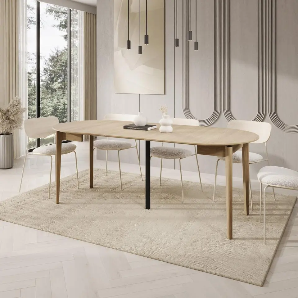 Meubella - Portino - Eetkamertafel - Licht eiken - 90-210x77x90 cm