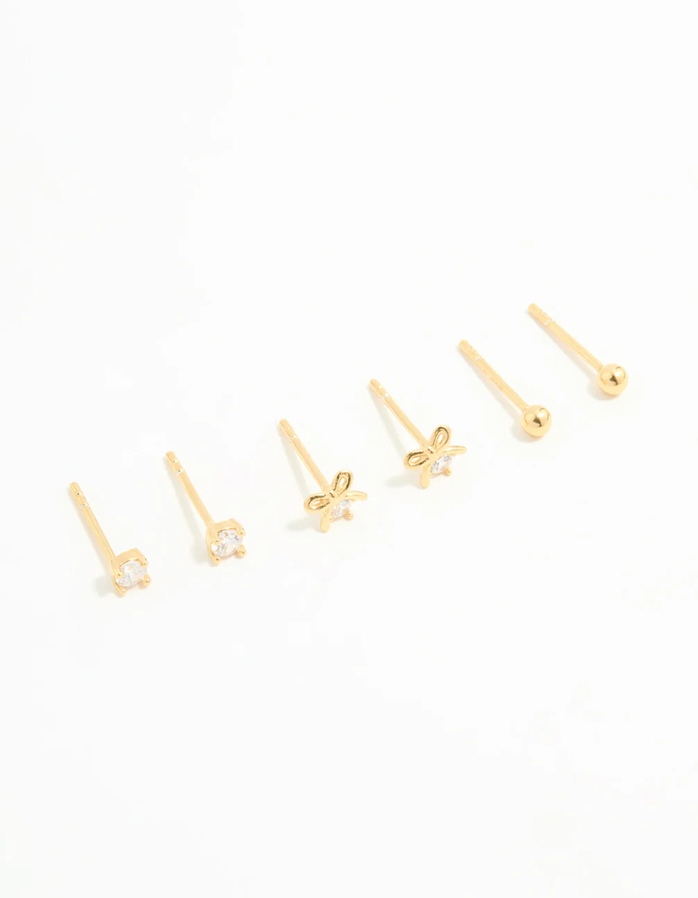 Gold Plated Sterling Silver Bow & Sleek Earrings 3-Pack