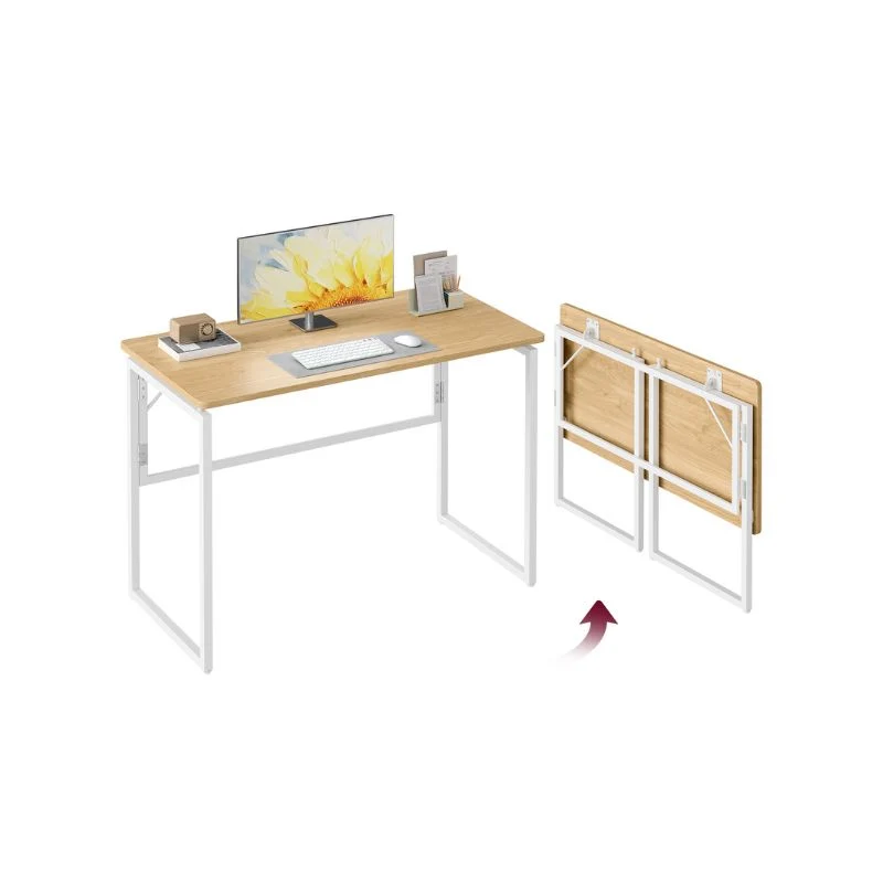 Bureau pliable à plateau monobloc et bords arrondis