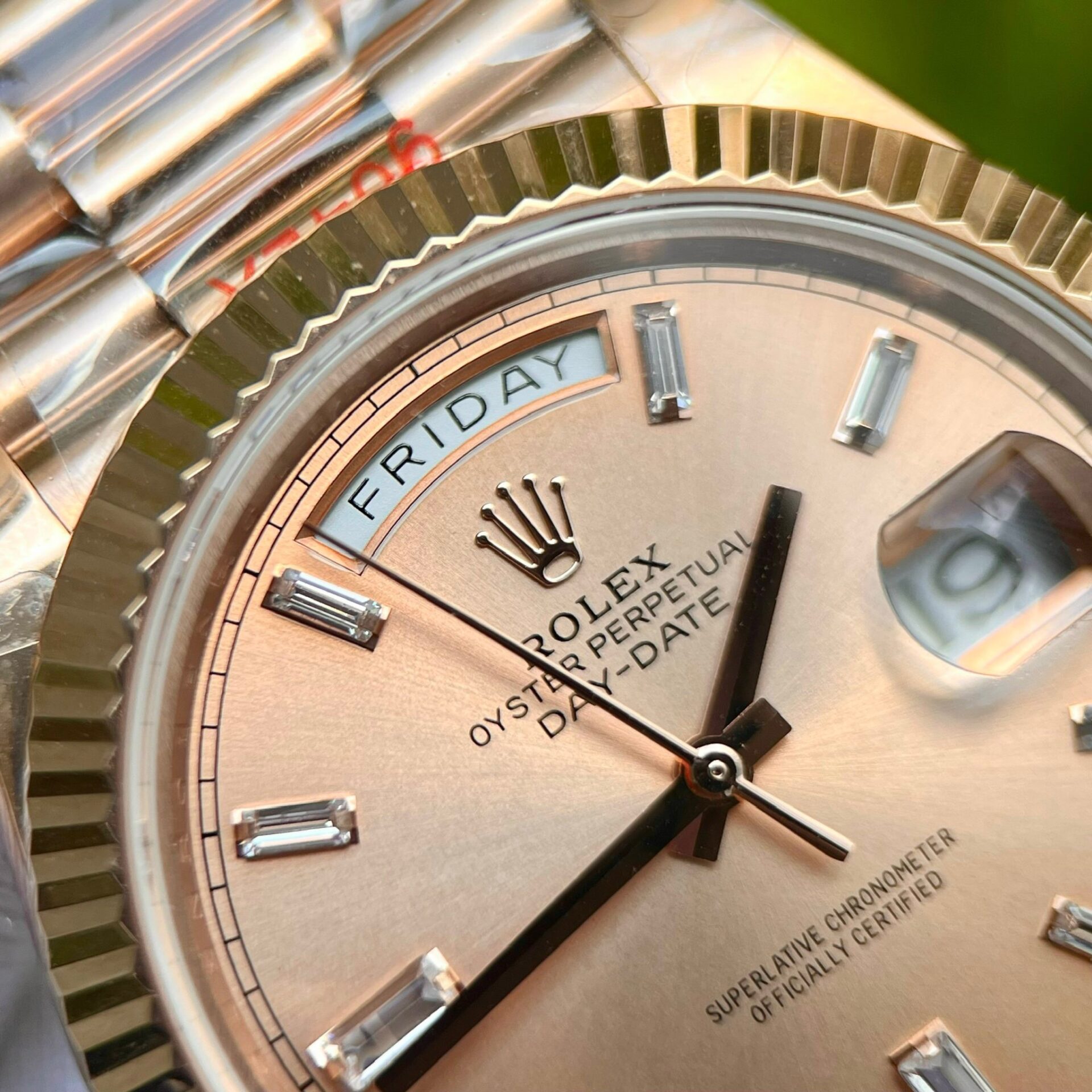 Rolex Day-Date 228235 RG Plated Pink Dial CZ Diamonds 40mm Super Clone