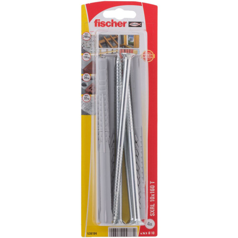 Cheville SXRL-T pour ossatures et cadres avec vis à tête fraisée Ø 10 x 160 mm 4 pièces
