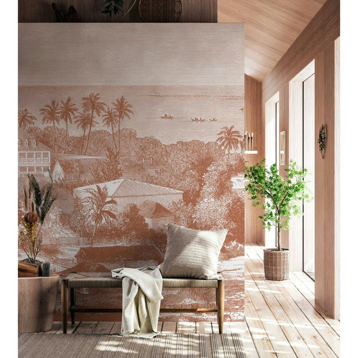 MAIMITI - Papier peint panoramique motif imprimé Marron noisette 336x270cm