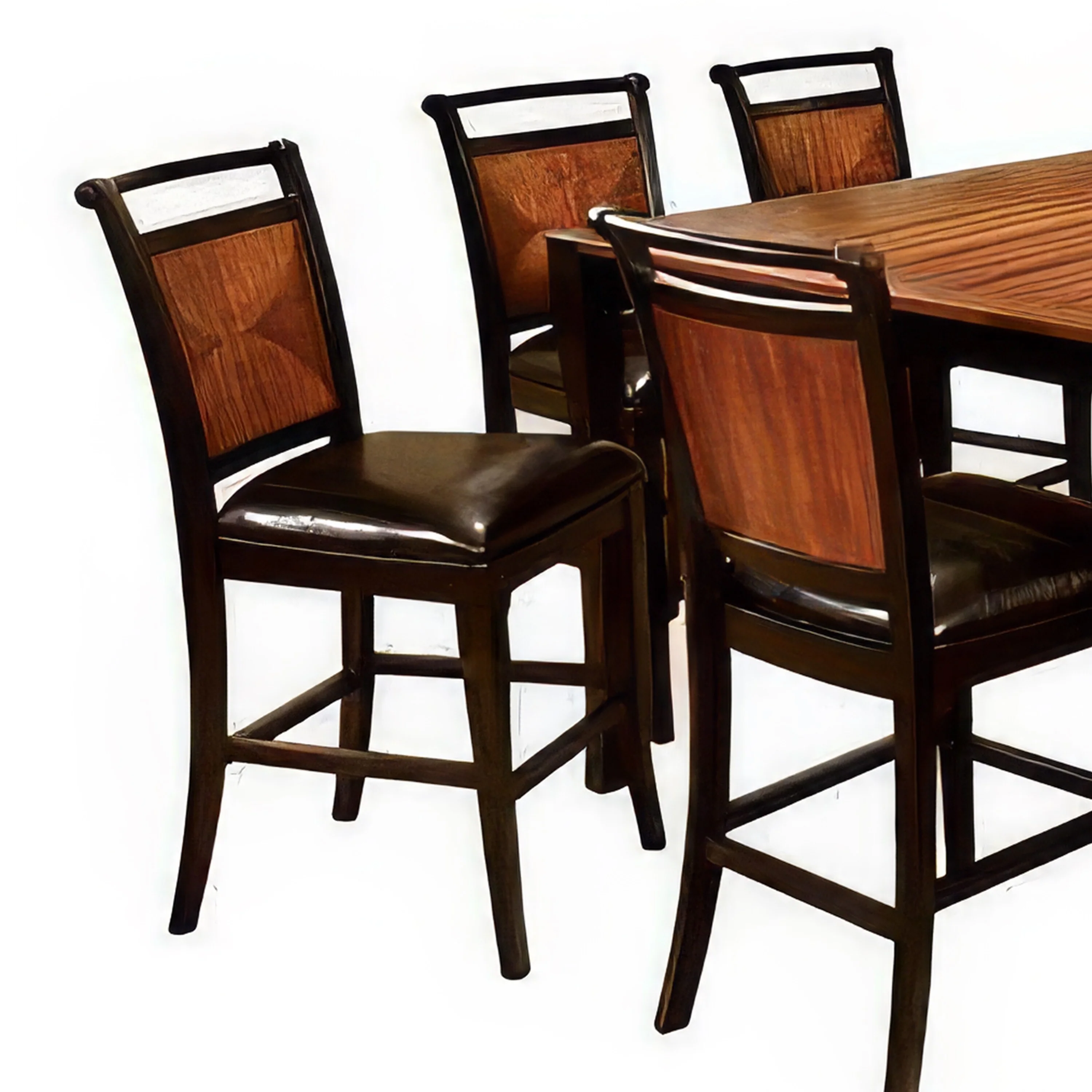 Lida 9pc Counter Height Table, Acacia Wood, 8 Black Faux Leather Chair