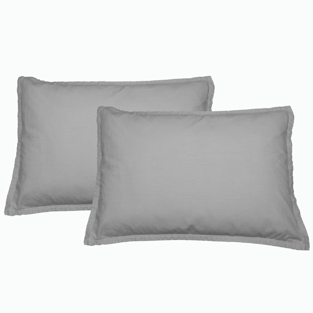ORGANIKA - Lot de 2 taies d'oreiller en coton lavé bio Gris Perle 50x70 cm