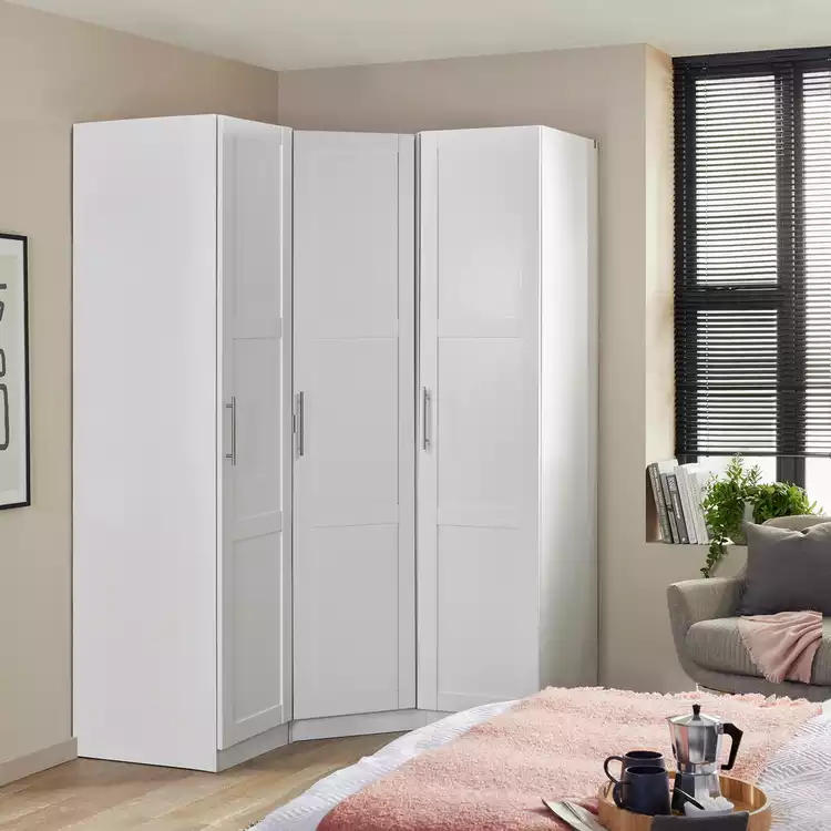 Habitat Munich Panelled Corner 3 Door Wardrobe - White